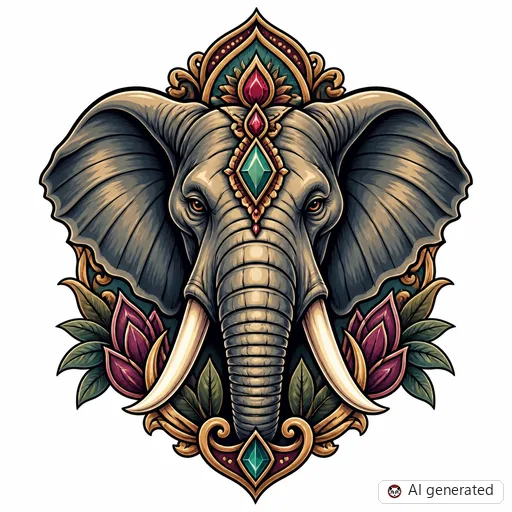 Elefant-Tattoo-Entwurf im Stil Neo-Traditional