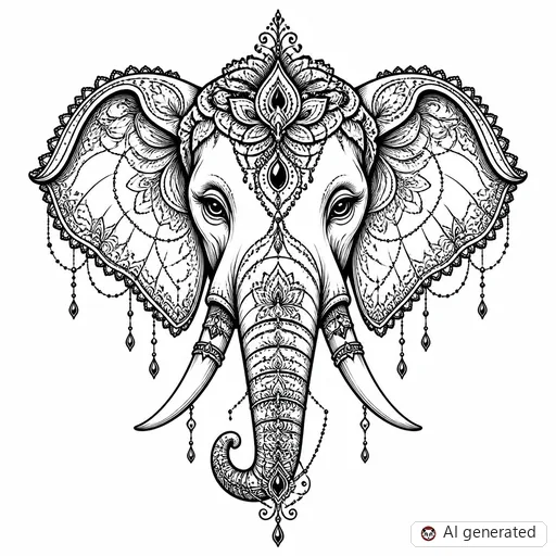 Elephant tattoo design in Ornamental style