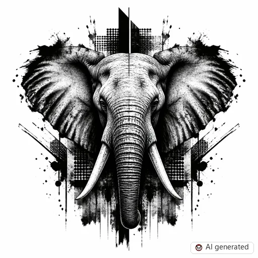 Elephant tattoo design in Trash Polka style