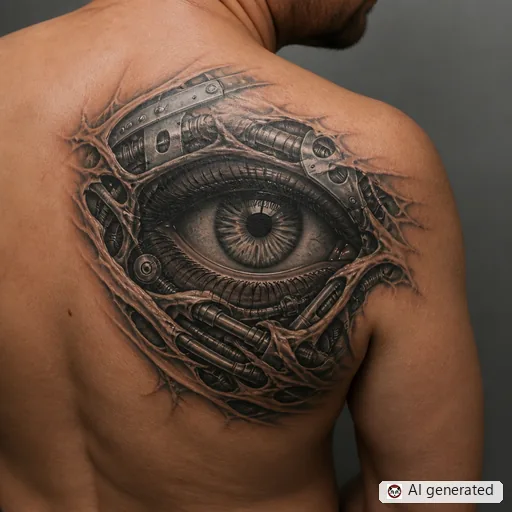 Eye tattoo design in Biomechanical style