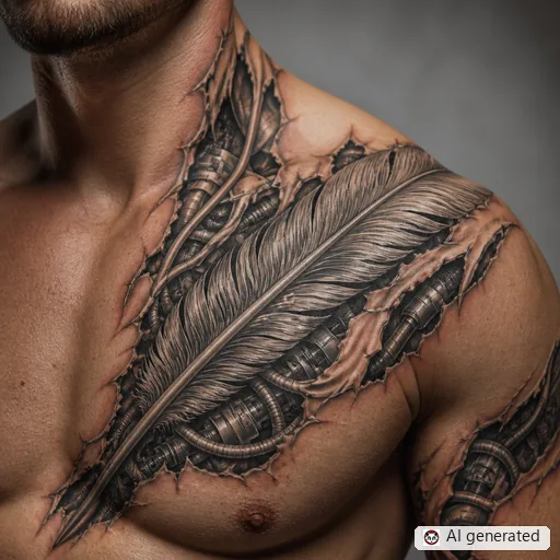 Feather tattoo design in Biomechanical style