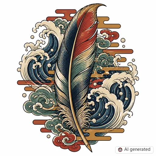 Feder-Tattoo-Entwurf im Stil Japanisch (Irezumi)