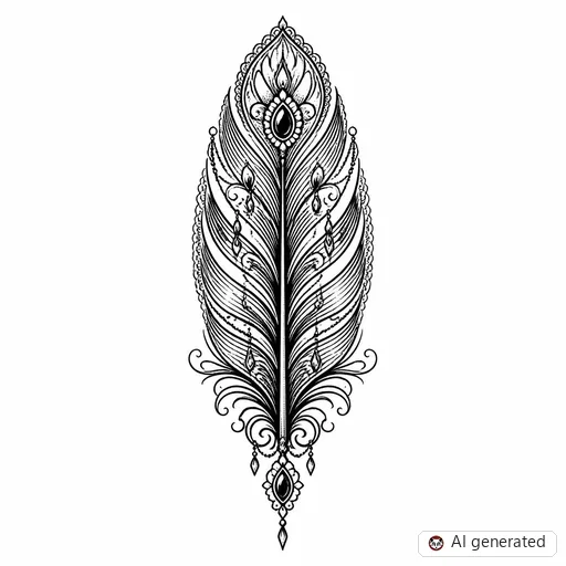 Feather tattoo design in Ornamental style