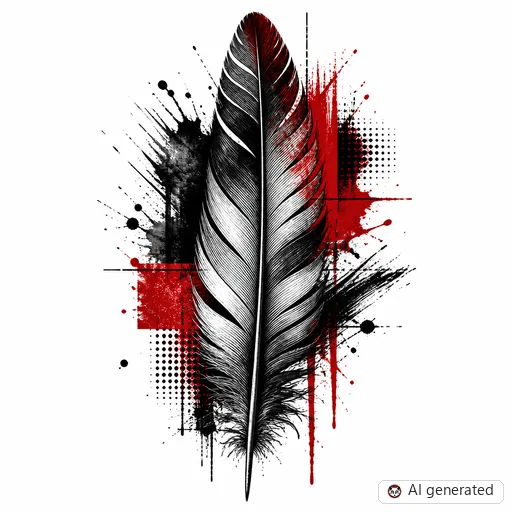 Feather tattoo design in Trash Polka style