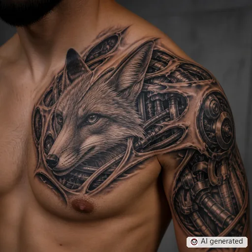 Fox tattoo design in Biomechanical style