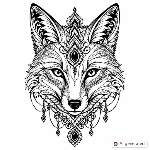 Fox tattoo design in Ornamental style
