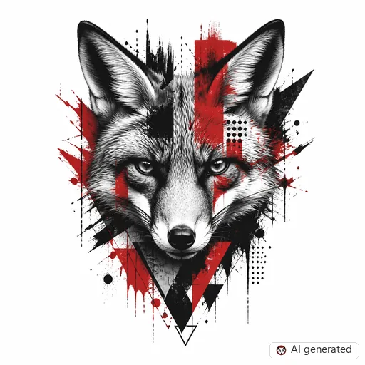 Fox tattoo design in Trash Polka style