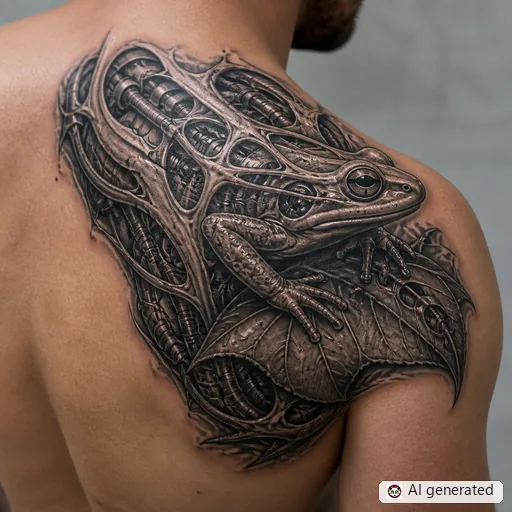 Frog tattoo design in Biomechanical style
