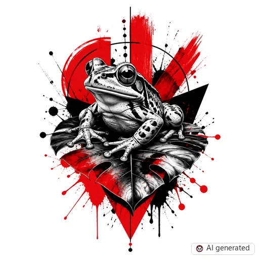 Frog tattoo design in Trash Polka style