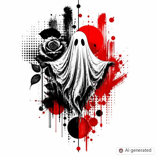 Ghost tattoo design in Trash Polka style