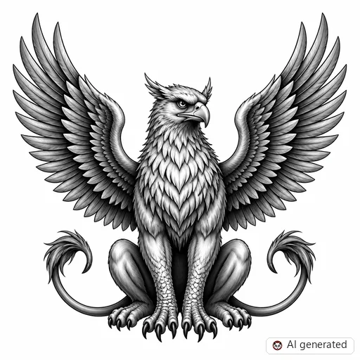 Griffin tattoo design in Black & Grey style
