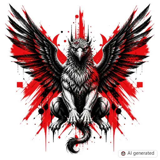 Griffin tattoo design in Trash Polka style