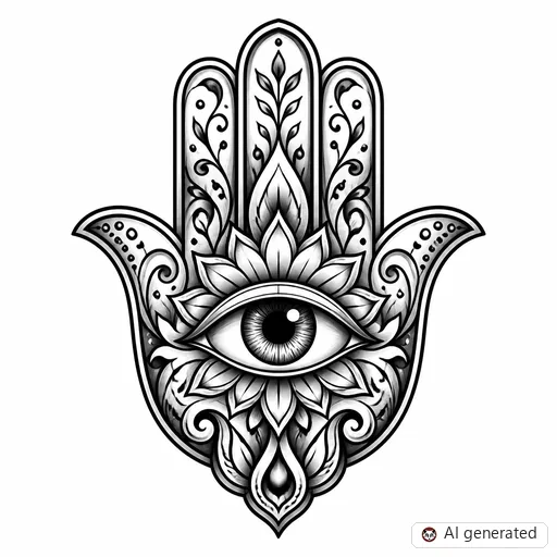 Hamsa tattoo design in Black & Grey style