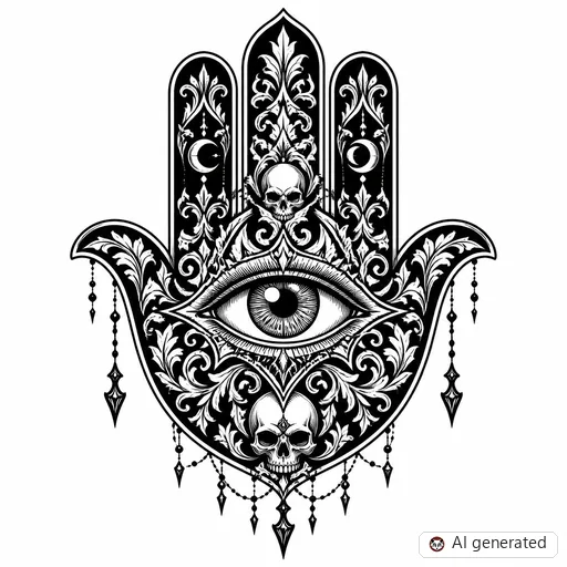 Disegno di tatuaggio Hamsa in stile Gothic