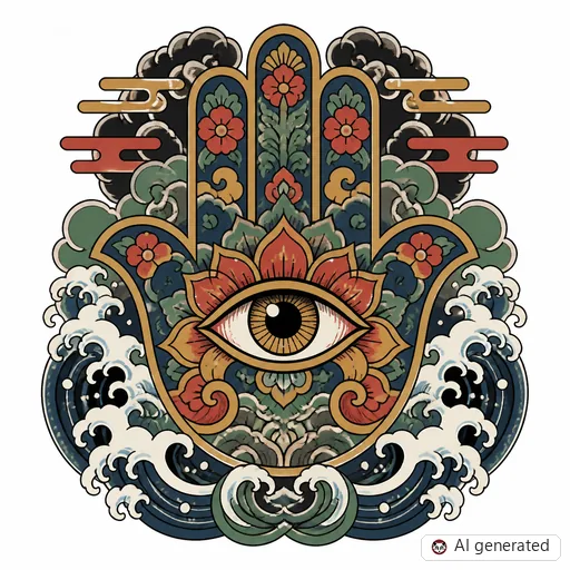 Hamsa-Tattoo-Entwurf im Stil Japanisch (Irezumi)