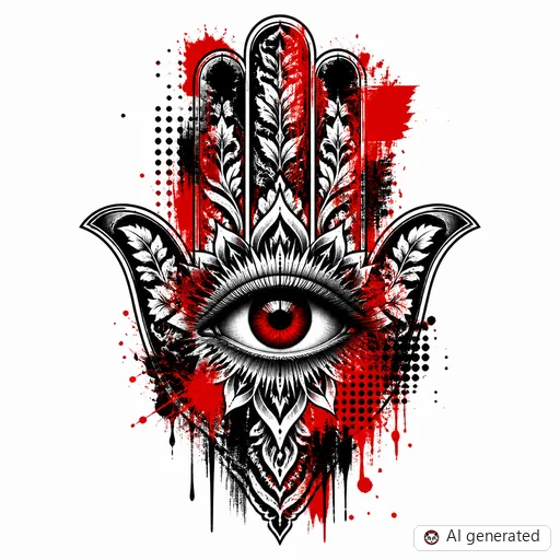Hamsa tattoo design in Trash Polka style