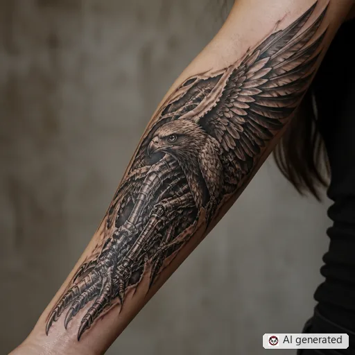 Hawk tattoo design in Biomechanical style