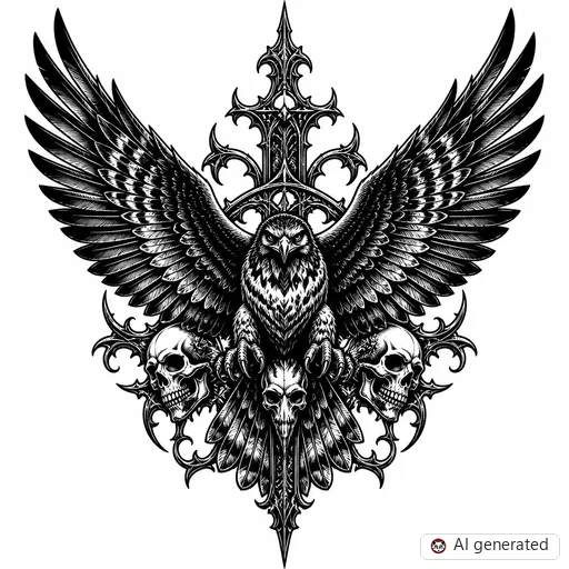 Disegno di tatuaggio Falco in stile Gothic