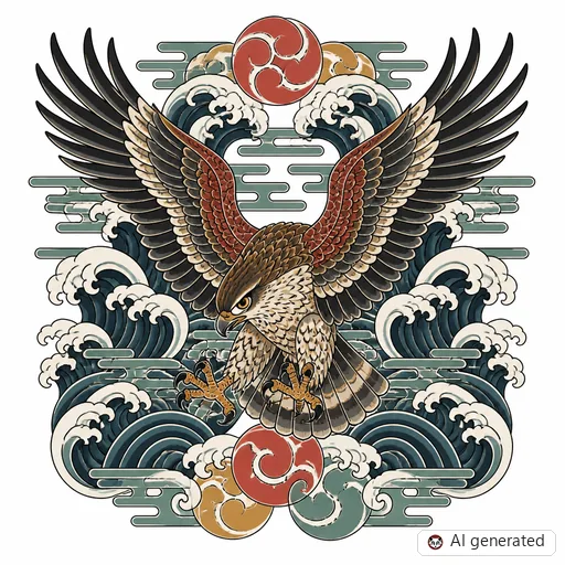 Falke-Tattoo-Entwurf im Stil Japanisch (Irezumi)