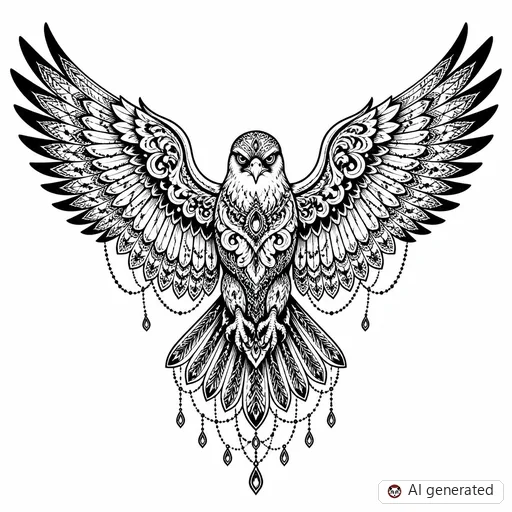 Hawk tattoo design in Ornamental style
