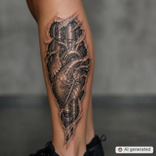 Heart tattoo design in Biomechanical style