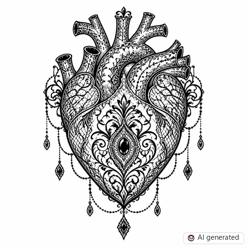 Heart tattoo design in Ornamental style