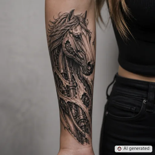 Horse tattoo design in Biomechanical style