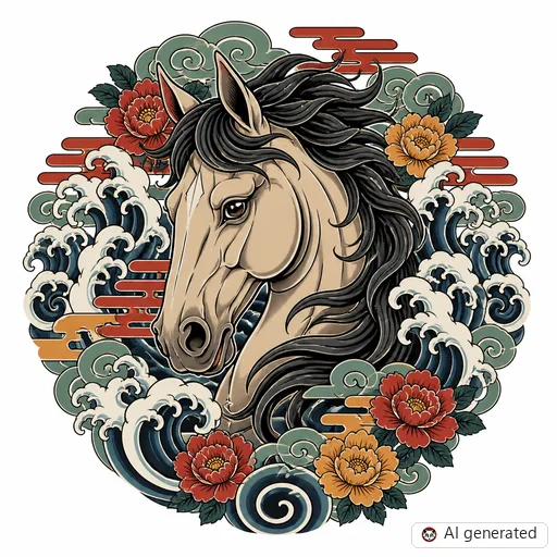 Pferd-Tattoo-Entwurf im Stil Japanisch (Irezumi)