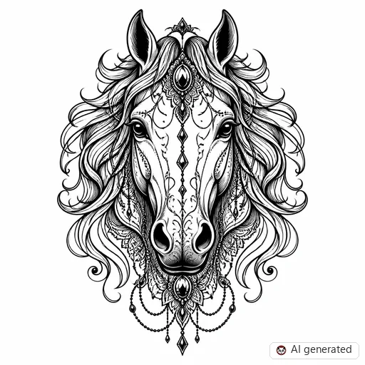 Horse tattoo design in Ornamental style