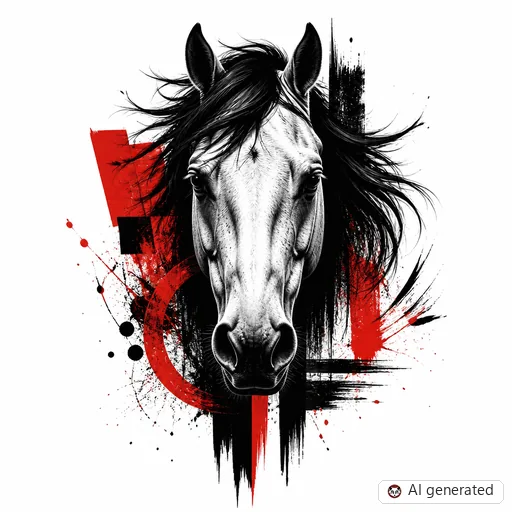 Horse tattoo design in Trash Polka style