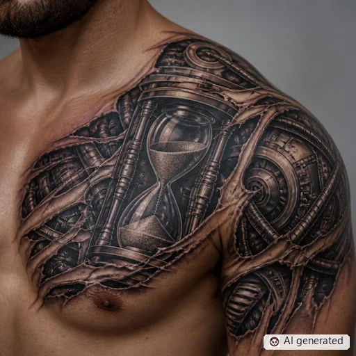 Hourglass tattoo design in Biomechanical style