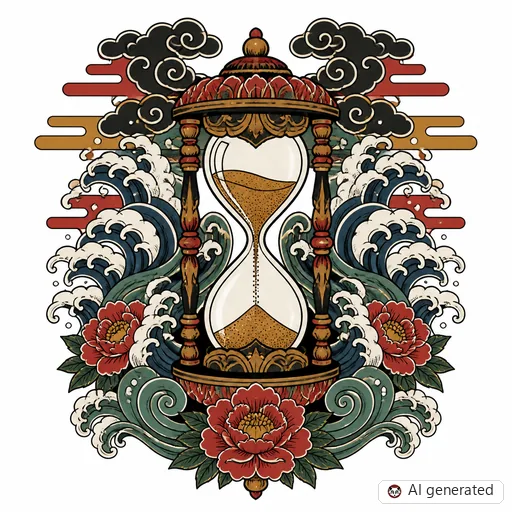 Sanduhr-Tattoo-Entwurf im Stil Japanisch (Irezumi)