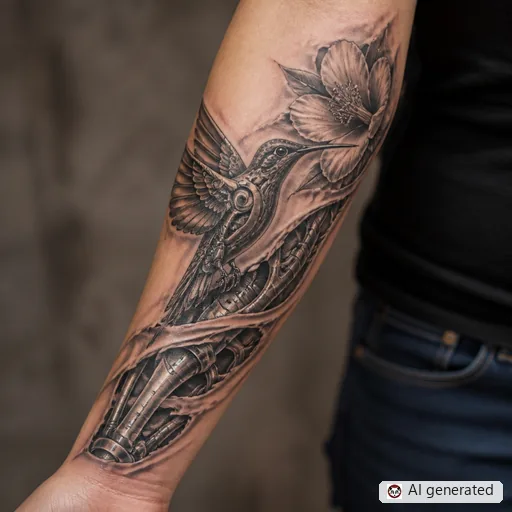 Hummingbird tattoo design in Biomechanical style