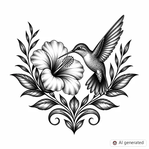 Hummingbird tattoo design in Black & Grey style