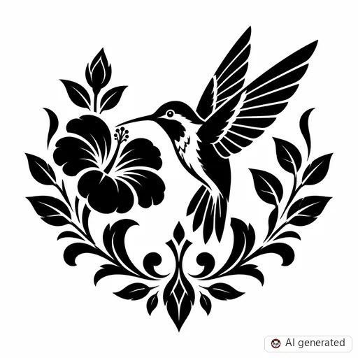 Hummingbird tattoo design in Blackwork style