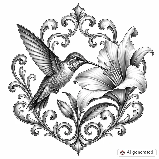 Kolibri-Tattoo-Entwurf im Stil Chicano