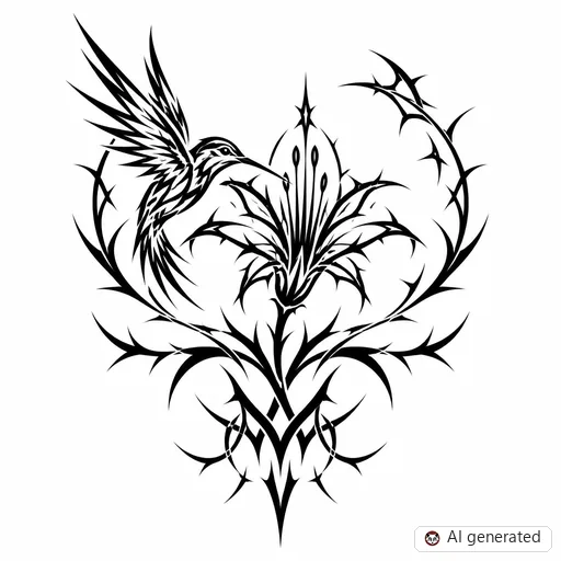Kolibri-Tattoo-Entwurf im Stil Cybersigilism