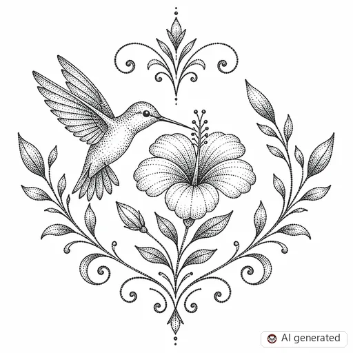 Hummingbird tattoo design in Dotwork style