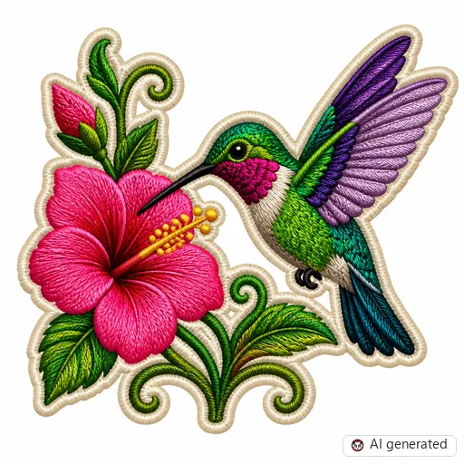 Diseño de tatuaje de Colibrí en estilo Bordado