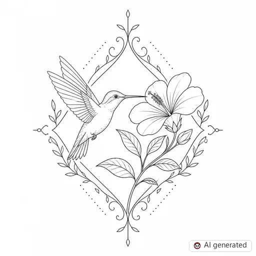 Kolibri-Tattoo-Entwurf im Stil Fine-Line