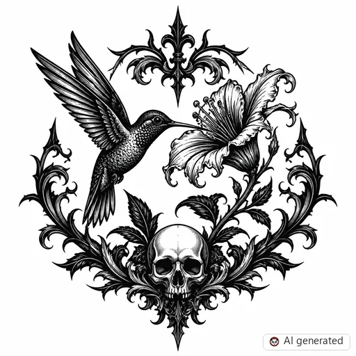 Disegno di tatuaggio Colibrì in stile Gothic
