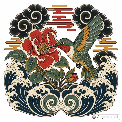 Kolibri-Tattoo-Entwurf im Stil Japanisch (Irezumi)