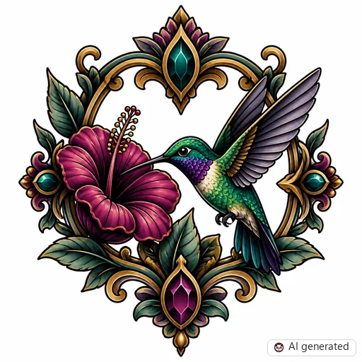 Kolibri-Tattoo-Entwurf im Stil Neo-Traditional