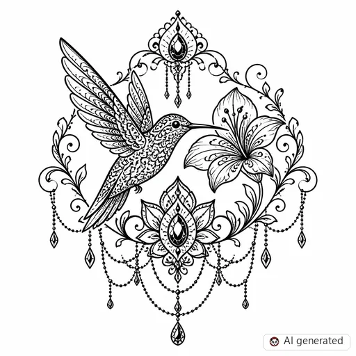 Kolibri-Tattoo-Entwurf im Stil Ornamental