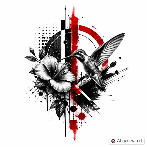 Kolibri-Tattoo-Entwurf im Stil Trash Polka