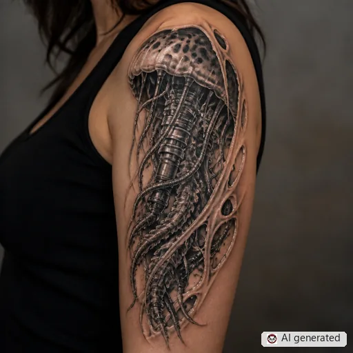 Jellyfish tattoo design in Biomechanical style