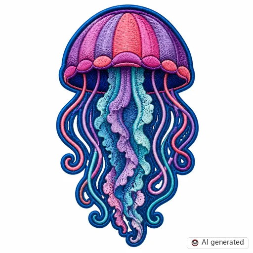 Diseño de tatuaje de Medusa de mar en estilo Bordado
