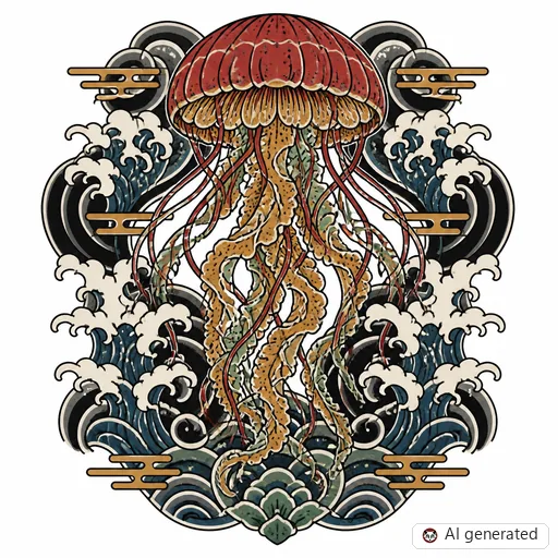 Qualle-Tattoo-Entwurf im Stil Japanisch (Irezumi)