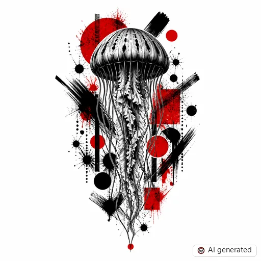 Jellyfish tattoo design in Trash Polka style