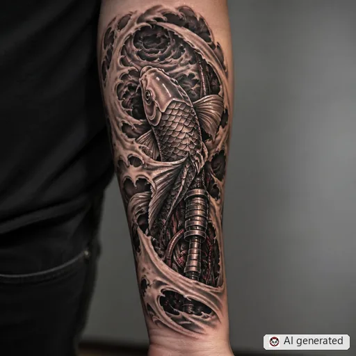 Koi fish tattoo design in Biomechanical style